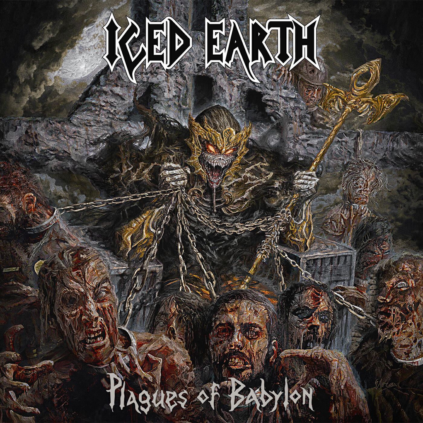 Альбомы группы earth. Iced Earth 2014 Plagues of Babylon обложка. Картина богохульство Элиран Кантор.